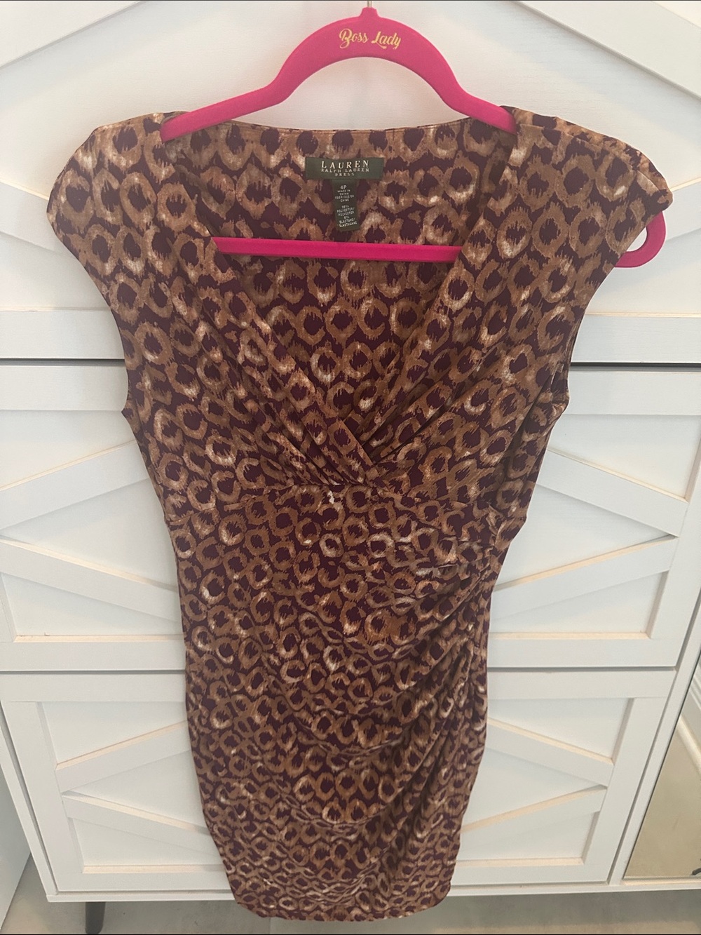 Lauren Ralph Lauren Brown Animal Print Cap Sleeve Sheath Dress